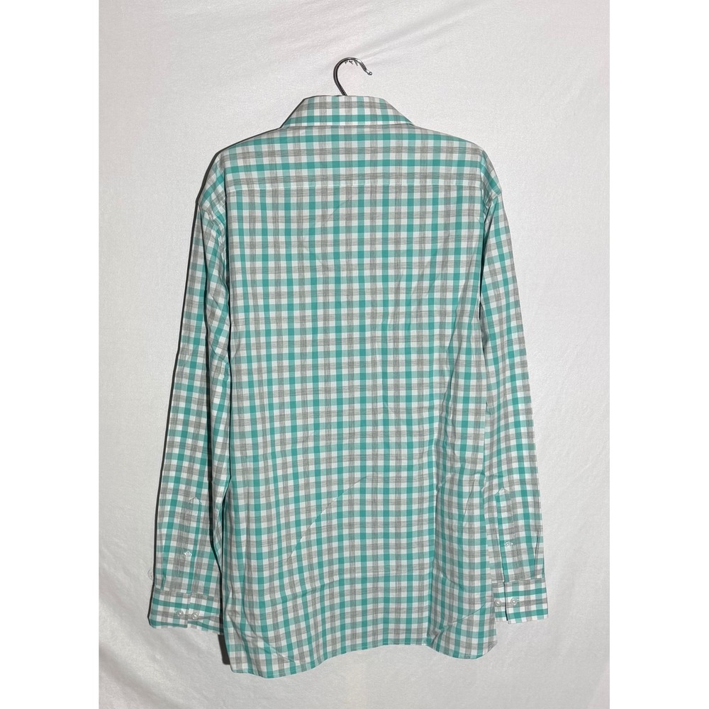 Fairlane & Sons Mens XXL Slim Fit Gingham Shirt Teal Grey Wrinkle Free Cotton - Picture 5 of 5